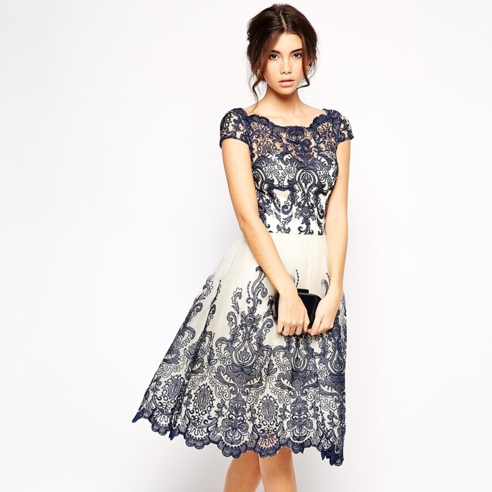 Chi Chi London Dress Lace Blue Bardot Neck 4